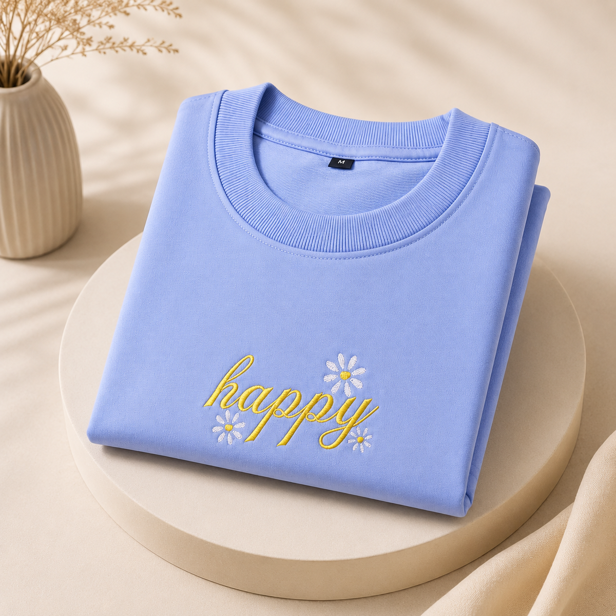 "Happy" Floral Embroidered Heavyweight Tee
