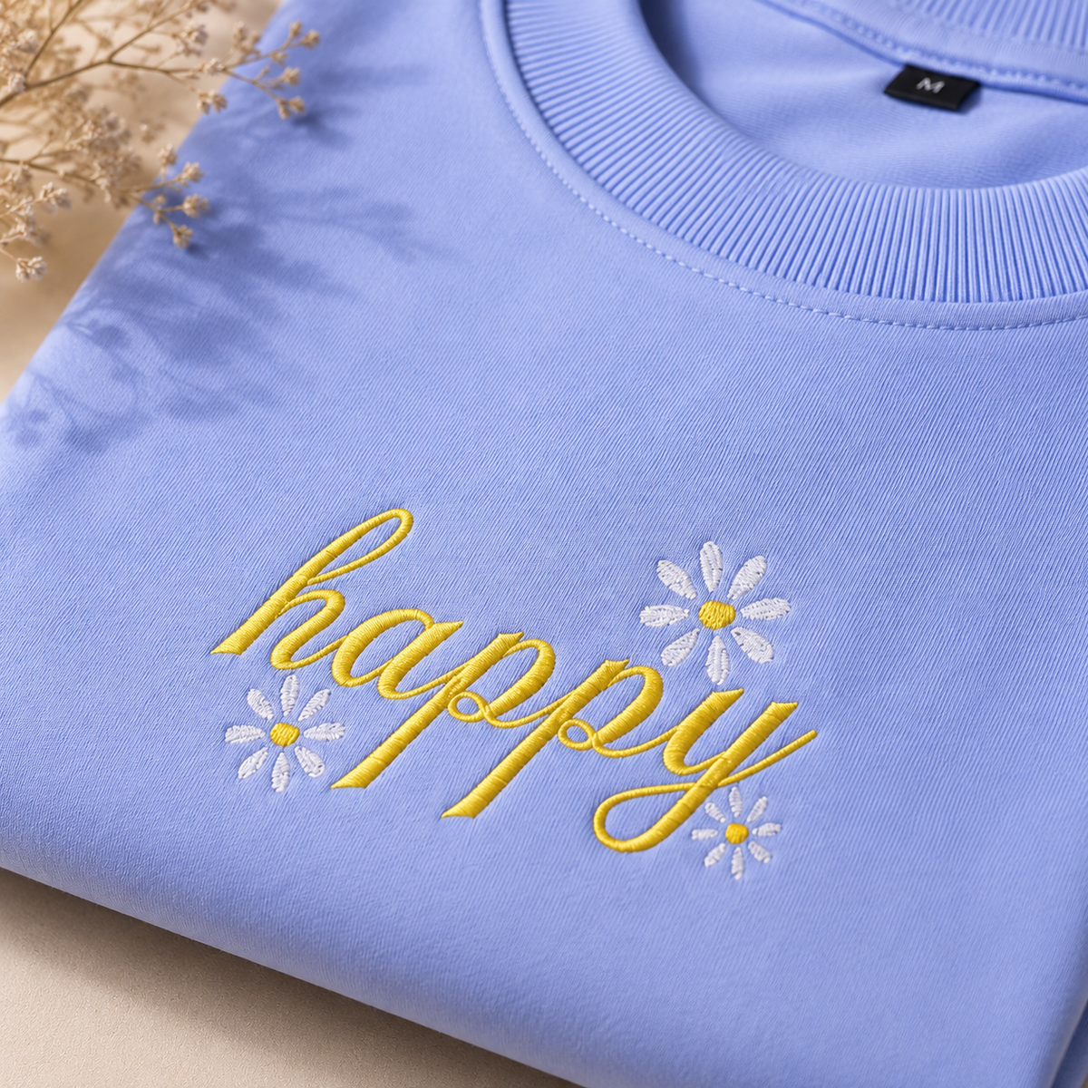 "Happy" Floral Embroidered Heavyweight Tee