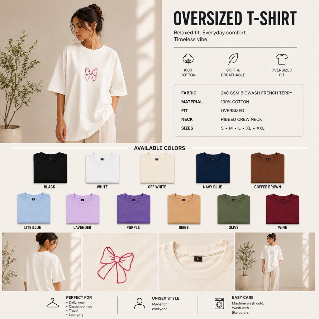 Embroidered Bow Drop-Shoulder Tee