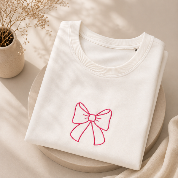 Embroidered Bow Drop-Shoulder Tee
